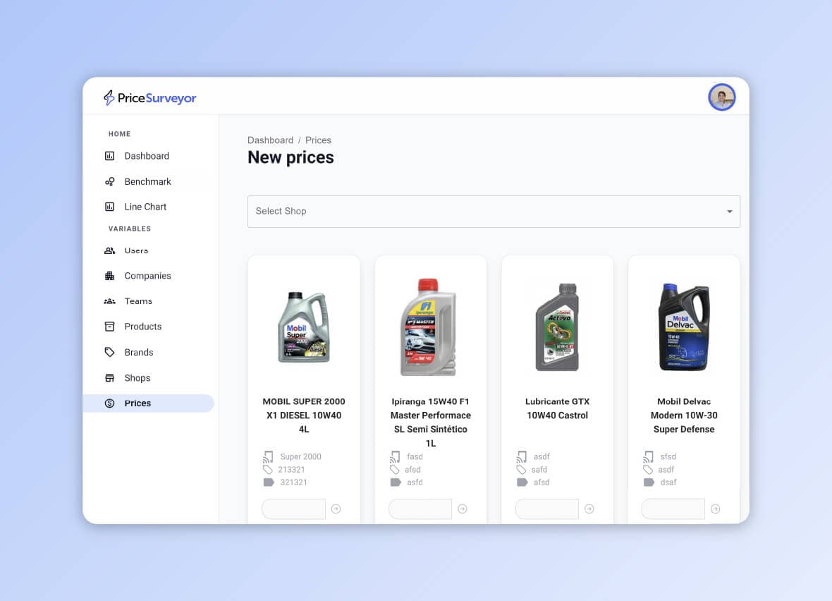 Prices dashboard to log values and currency.